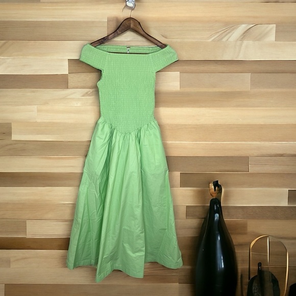NWOT Free People Smocked MIDI Dress In Mint Green - Picture 1 of 11
